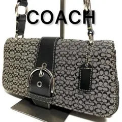 COACH キャンバス×レザー ワンショルダーバッグ ミニシグネチャー フラップ