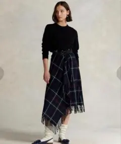 【美品】POLO RALPH LAUREN プラッド フリンジ 巻きスカート Lのサムネイル