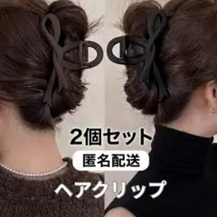 バンズクリップ 2個セット 韓国風 大きめ リボン ブラック ブラウン 髪留め