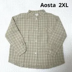 Aosta アオスタ　チェック ノーカラーシャツ
