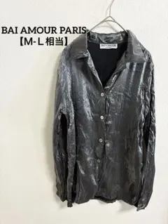 極美品 PARISブランド メタリックシルバー ワッシャー加工シャツ モード