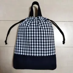 블랙 깅엄 체크 무늬 탑 체인징 백, 슈즈 홀더, 드로우 스트링 백