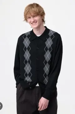 メンズ GU アーガイルニット 黒 Lサイズ