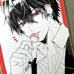 オリジナル　色紙　手描きイラスト　アナログ　男の子　ペン画　創作　男子高校生