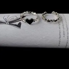 【大人気商品】ハートリング　ブラック　シルバー　フリーサイズ　レディース