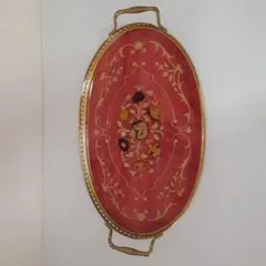 赤色象嵌トレー希少品イタリア製花柄アンティーク