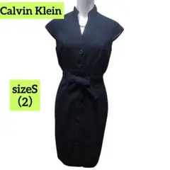 Calvin Klein ノースリーブスタンド黒 ストレッチ抜群ワンピース S
