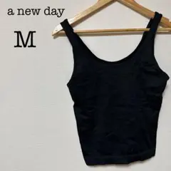 【M】ブラック タンクトップ インナー 黒 シンプル 無地 カジュアル 重ね着