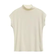 リブカットソーハイネックノースリーブトップス