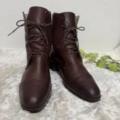 【卑弥呼 日本製 本革】レースアップショートブーツ 茶24cm 4cmヒール