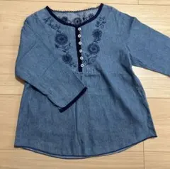 キッズ 長袖ブラウス デニム調 刺繍入り120