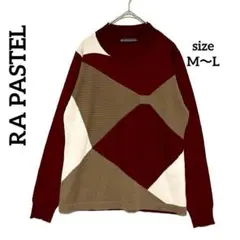 1592 美品　RA PASTEL デザインニット 幾何学模様 ボルドー M〜Lのサムネイル