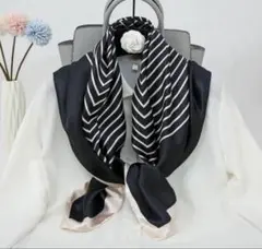 【訳あり】ブラック×ストライプ大判スカーフ②