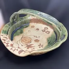 織部焼 手付鉢 菓子鉢 陶芸 和食器 飾り鉢　未使用品のサムネイル