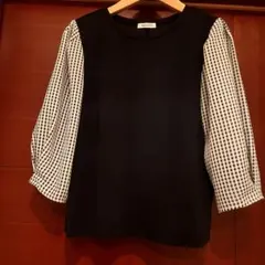 NOLLEY'S カットソー　ブラックx ギンガムチェック 七分袖　38のサムネイル