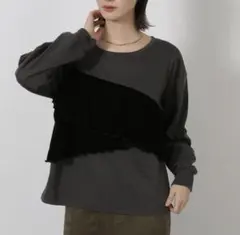 新品★LAKOLE 異素材切り替えベロアドッキングフリル 長袖カットソー