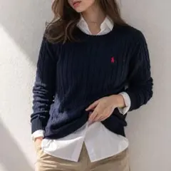 専用 ポロ ラルフローレン ケーブルニット セーター ネイビー 赤 レディースS