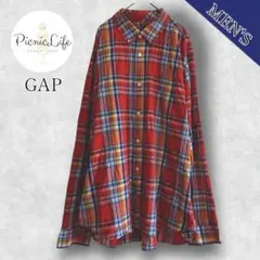 良品❤【ギャップ】マルチカラーチェック柄長袖シャツ カジュアル BD XL