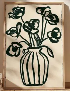 【ファブリックポスター】花ブラックボタニカル　布ポスター　モダン