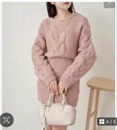 Chicoケーブルドルマンニットミニワンピース　ピンク