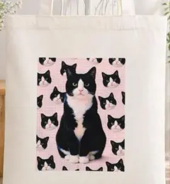 猫バッグ　ハチワレ猫　ハチワレづくし　ピンク　丈夫な新品トートバッグ　オリジナル