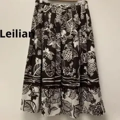 レリアン花柄フレアスカート ブラウン×ホワイト刺繍コード飾り付き