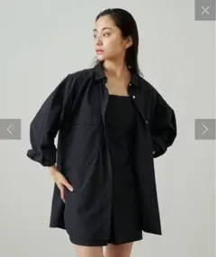 earthy_ ナイロンBIGシャツ　撥水　カラー:ブラック