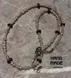 ビーズネックレス　シルバー×ブラウン