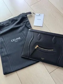 CELINE ブラック レザー ポーチ 新作 スマイル