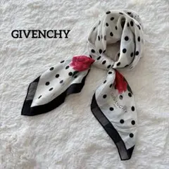 GIVENCHY ジバンシィ 大判スカーフ バラ柄 ドット柄 85×85