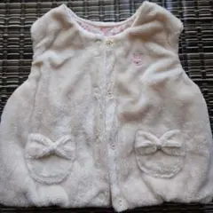 ミキハウスフリース アウター クリーム色 リボン付きリバーシブル