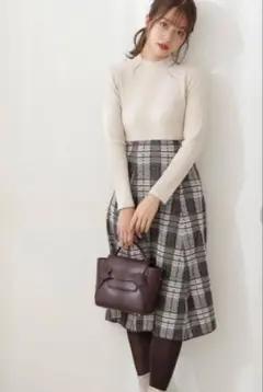 プロポーションボディドレッシング　チェックニット ドッキングワンピース