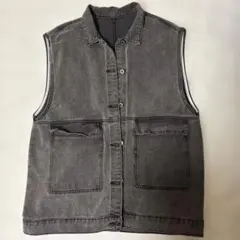 グレー デニムベスト 2ポケット