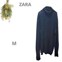 【ザラ ZARA】タートルネック ロングスリーブニット 袖ボタン レーヨン M
