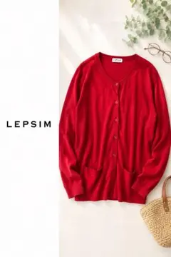 レプシィム LEPSIM カーディガン L レッド Vネック 薄手
