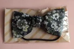 新品 未開封 手作り 小花柄 ふわふわ リボン ヘアゴム ネイビー系