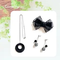 リボン　ピアス （イヤリング）　ネックレス　3点セット　ばら売り可　ハンドメイド