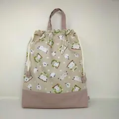 大きめ体操服袋　ハンドメイド　シマエナガとお花ブランコ