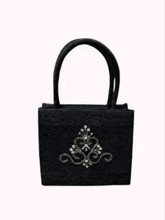 総ビーズ ハンドバッグ ブラック 黒 フォーマル