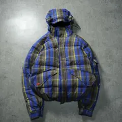 y2k 超肉厚ダウンジャケット チェック柄 ドローコード シティーボーイ スノボ