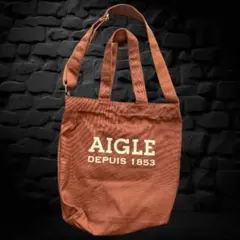 AIGLE エーグル キャンバス トートバッグ ブラウン オレンジ 2WAYのサムネイル