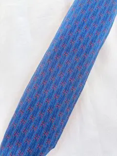 HERMES エルメス ネクタイシルク100% 総柄ブルー系青系Hロゴ