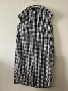 無印良品ノースリーブ フレンチスリーブギンガムチェック シャツワンピースXL