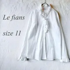 Le fianyフリル付きシャツ サイズ11 白 ビジネス ストライプ 365