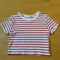 gu赤と白のボーダーミニ　クロップドTシャツ　Mサイズ