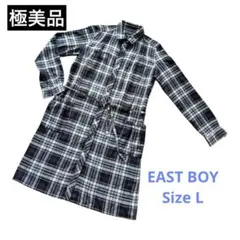 美品 EASTBOY 長袖チェック柄　ワンピース織り ウール混　ゆったり　Lのサムネイル