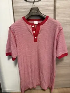 Healthknit ヘンリーネック Tシャツ XL 赤/白ストライプ