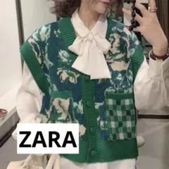 ZARA ニットベスト　グリーン