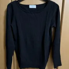 OPAQUE.CLIP ブラック リブ編み長袖セーター