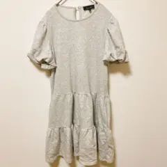 TRIXXI パフスリーブ ティアード ミニワンピース スウェット グレー L